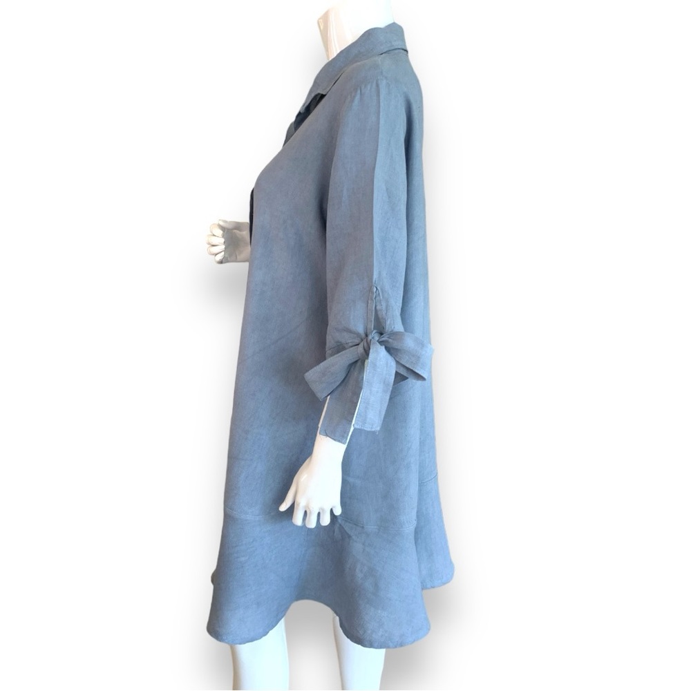 POLITA HEATHER BLUE LINEN FLARED SHIRT DRESS. WOMEN’S SIZE XL - Picture 4 of 9